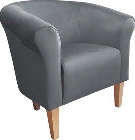 Fotel Milo tkanina Welur wygodny fotel tapicerowany do salonu i sypialni : Kolor nogi - Drewno, Kolor tkaniny - VELVET - BL14, Wysokość nogi - 20 cm