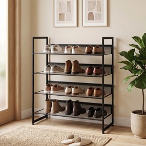 HOMCOM Regał na buty Półka Stojak na buty, 4 półki, 72 cm x 30 cm x 82,7 cm, Czarny | Aosom PL