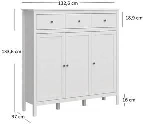 Biała wysoka komoda z 3 szufladami i 3 szafkami - Jasaro 5X