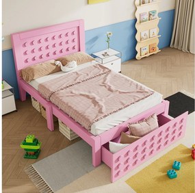 Łóżko dziecięce 90 x 190 cm – łóżko pojedyncze z szufladami i schowkiem pod łóżkiem – różowe drewno – bez materaca