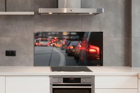 Panel szklany do Kuchni Korki i Światła Wielkiego Miasta