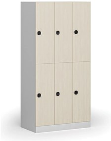 Szafka skrytkowa, 6 schowków, 1850 x 900 x 500 mm, demontaż, zamek kodowy, drzwi laminowane, brzoza