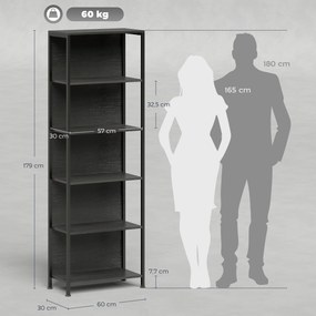 HOMCOM Regał z 5 półkami z LED, 7 kolorów światła, do salonu, 60 x 30 x 179 cm, czarny | Aosom PL