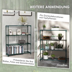 Outsunny Stojak na rośliny, stojak na kwiaty z 4 poziomami, stojak na rośliny do ogrodu, balkonu, stal, ciemnozielony, 89 x 28 x 107 cm