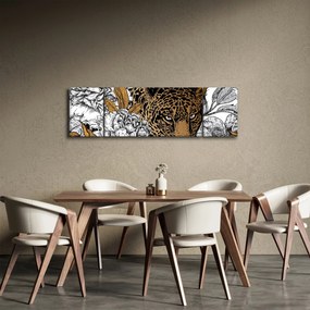 Obraz - Lampart pośród kwiatów (170x50 cm)
