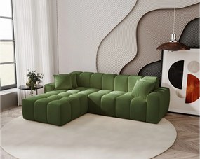 Emporius Napoli narożnik do salonu - gruba pianka, miękki narożnik w nowoczesnym stylu - lewostronny, tkanina aksamitna, zielony (Komodo 61)