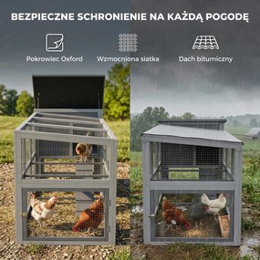 PawHut Kurnik dla 3-4 kur z wybiegem, gniazdem, dachem asfaltowym, osłoną Oxford i szufladą, 264x82x89 cm, szary | Aosom PL