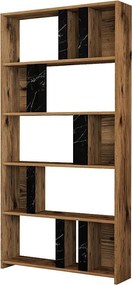 Nowoczesny regał na książki – 90 x 180 x 20 cm – orzech i czerń – płyta wiórowa pokryta melaminą