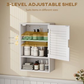 HOMCOM Wisząca szafka łazienkowa z 1 drzwiczkami, regulowanymi półkami, 40 x 20 x 60 cm, biała | Aosom PL