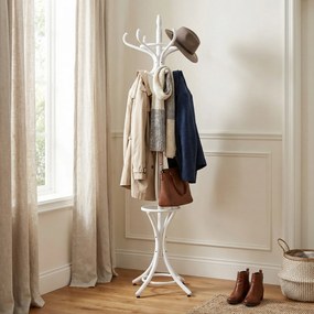 Wieszak drewniany stojący na ubrania z parasolnikiem, orzech