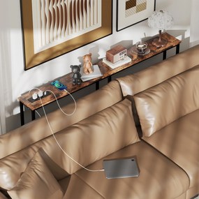 HOMCOM Smukły Stolik Konsola z Ładownicą, Styl Industrialny, Stelaż ze Stali, Brązowy