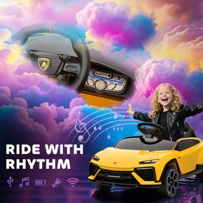 AIYAPLAY Elektryczne auto 12 V z pilotem 2,4 GHz, 2 silniki, LED, muzyka — 101,5 x 49 x 43 cm, żółte