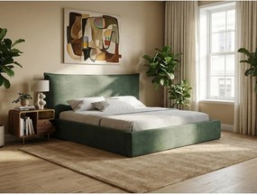 Zielone tapicerowane łóżko dwuosobowe ze schowkiem ze stelażem 180x200 cm Esala – Makamii