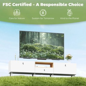 HOMCOM Komoda RTV 200 cm do telewizorów do 228,6 cm, 2 klapy, otwarta półka, szuflada, 8 nóg, płyta wiórowa, biały