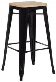 Stołek Lix O Wysokości 75 Cm Ze Stali I Drewna Czarna & Madera Natural|natural Wood - Sklum