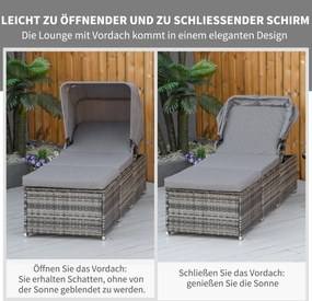 outsunny leżak wykonany z technorattanu z regulowanym baldachimem w kolorze szarym