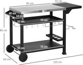 Outsunny Stacja Grillowa Wózek grillowy, w zestawie akcesoria, 125 x 65 x 84 cm, Czarny + Srebrny