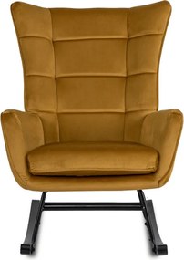 Fotel Bujany na Biegunach Uszak Wypoczynkowy JACKSON Musztardowy Welurowy do Salonu Nowoczesny