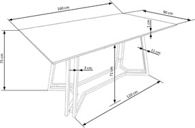 Prostokątny stół Zenith 160x90 cm ze szklanym blatem w kolorze czarny marmur na złotych metalowych nogach