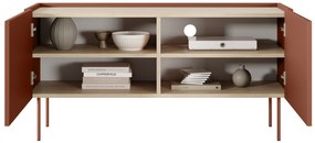 Szafka RTV Desin 120 cm z metalowymi nogami - czerwony / ceramic red / dąb nagano