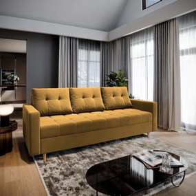Masseno Sofa MILO z funkcją spania i pojemnikiem na pościel, Rozkładana sofa - Żółty, KRONOS 01