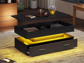 Stół kawowy regulowany wysokością z LED - 2 szuflady - sterowany aplikacją - Czarny