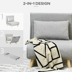 HOMCOM Fotel Rozkładany, 6-stopniowa Regulacja Oparcia, Wygląd Lnu, do 150 kg, Jasnoszary