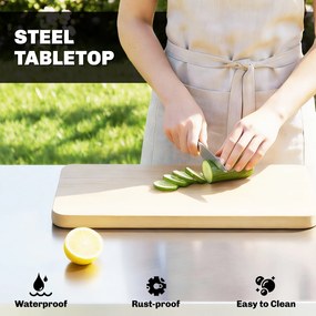 Outsunny Wózek grillowy 5-poziomowy stolik grillowy ze stalową powierzchnią roboczą, regulowane półki, szuflada, kółka, uchwyt na przyprawy i ręczniki | Aosom PL