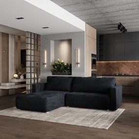 Masseno Narożnik TURIN z funkcją spania i pojemnikiem na pościel Narozniki L, Rozkładana sofa - Czarny, MONOLITH 95