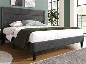 Łóżko z wezgłowiem 140 x 200 cm - tapicerka lniana - stelaż listwowy - szare