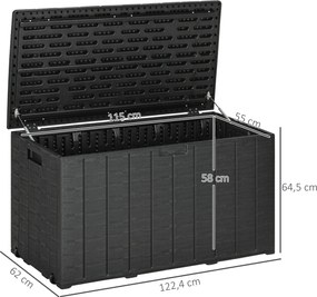 Outsunny Skrzynia Ogrodowa 366 litrów z tworzywa sztucznego, podwójna konstrukcja, wodoodporna skrzynia na poduszki z rolkami i uchwytami, wygląd drewna | Aosom PL