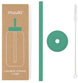 Silikonowa słomka z wieczkiem i szczoteczką w komplecie Frosted Green – Muuki