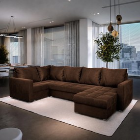 Masseno Narożnik LORIVO z funkcją spania i pojemnikiem na pościel Narozniki U, Rozkładana sofa - Brązowy, KRONOS 06