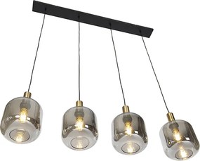 Designerska lampa wisząca czarna ze złotem i dymionym szkłem 4-światła - Zuzanna