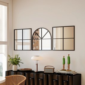 HOMCOM Trzyczęściowe lustra ścienne, łukowate z metalową ramą, dekoracyjne 60 x 2 x 180 cm Czarne