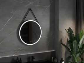 Mexen Reni lustro łazienkowe podświetlane, okrągłe 70 cm, LED 6000K, antypara, rama czarna - 9812-070-070-611-70