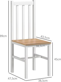 HOMCOM Zestaw 4 krzeseł kuchennych, krzesła do jadalni, drewno lite, nowoczesny design, 38,5 cm x 47,5 cm x 99 cm, naturalne