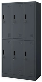 Szafka socjalna ubraniowa BHP antracyt: 6-drzwiowa IGOR, 900 x 1850 x 450 mm