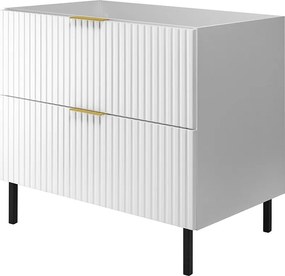 Szafka pod umywalkę, Biały, 80 x 77 x 46 cm, uchwyt złoty, nogi czarne, bez blatu