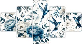 Obraz - Kolibry z kwiatami (125x70 cm)