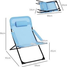 Outsunny Krzesło składane, 4-stopniowo regulowane, oddychający, stalowy stelaż, 69 x 91 x 96 cm, Czarny/Niebieski