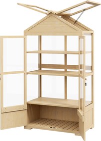 Outsunny Szklarnia z Półką, przezroczysta Obudowa, Okno dachowe, zamykane Drzwi, Akrylowa, Ramka z Drewna, 100x56,5x178 cm