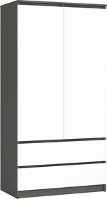 Szafa AKORD S90 Grafit Szary 90 cm 2 drzwi 2 szuflady kolor Biały mat 4 półki 90x51x180 cm
