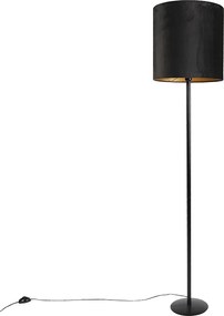 Lampa stojąca czarna z czarnym aksamitnym abażurem ze złotem 40 cm - Simplo