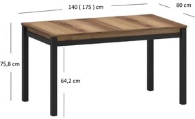 Stół Rozkładany Prostokątny Drewniany LIRE 140-175 cm Dąb delano Loft