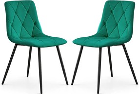 2x Welurowe krzesło tapicerowane pikowane Butelkowa Zieleń MILO Czarne nogi