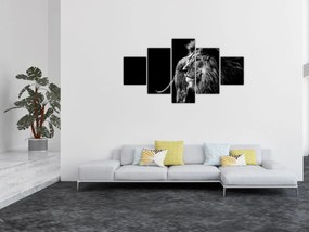 Obraz - Lew, czarno-biały (125x70 cm)