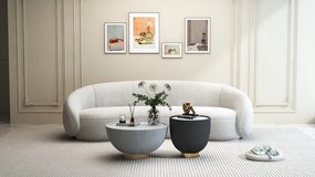 Designerski stolik Modig M68 ecru, spiek kamienny/plisowana ekoskóra