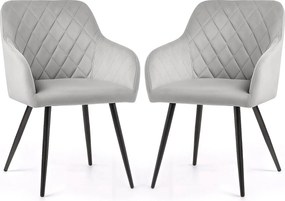 2x Welurowe krzesło tapicerowane pikowane w romby Szare VELTO Czarne nogi