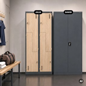 Szafa socjalna ubraniowa typu L, czterokomorowa, antracytowa/dąb sonoma, 800x1850x450 mm: JULIA Eco Design